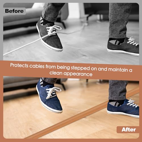 Floor Cord Cover for Wires on Floor Self Adhesive Cord Hider Floor Cable Management Wire Covers for Cords Protector Prevent Cable Trips Cord Cavity W 0.32" x H 0.32", Brown Wood, 3.3Ft - color: Brown Wood, size: 0.78 In x 3.3 Ft