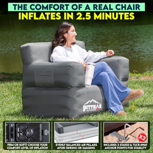 Pittman - Inflatable Chair for Camping with Built in Pump - Portable Inflatable Couch for Adults Holds 350lb's - Blow Up Chair for Movie Nights, Outdoor Blow up Furniture or Air Sofa for Camping - size: Chair