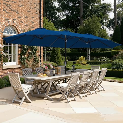SUPERJARE 15FT Outdoor Umbrella for Patio, Double sided Pool Umbrellas with Fade Resistant Canopy, Large Table Umbrella for Deck, Market, Backyard - Navy Blue(No Base) - color: Navy Blue, size: 15FT