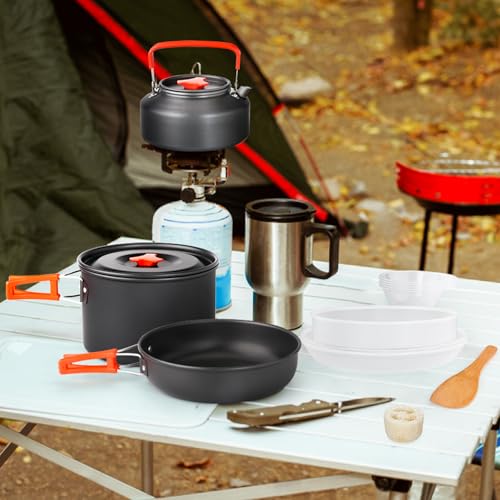 Gutsdoor Camping Cookware Set Camping Gear Campfire Utensils Non-Stick Cooking Equipment Lightweight Stackable Pot Pan Bowls with Storage Bag for Outdoor Hiking - style: 16pcs (Orange)