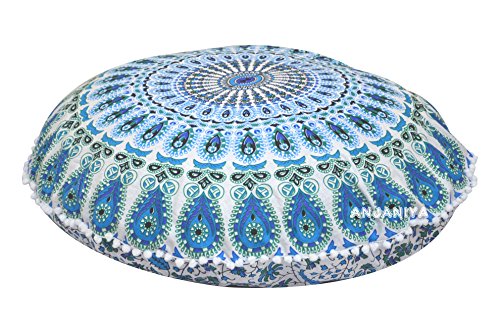 32" Peacock Mandala Bohemian Yoga Meditation Floor Pillow Cover Comfortable Home Car Bed Sofa Cushion Couch Seating Large Zipped Throw (32 inches, Turquoise) - color: Turquoise