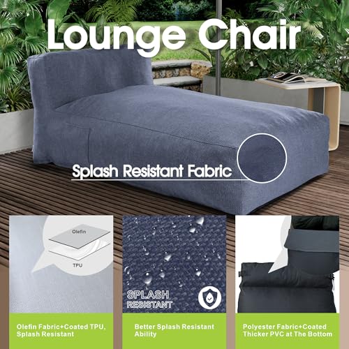 Dineli Chaise Lounge Chair Outdoor Bed Lounger Outdoor Couch Sofa for Pool Comfy Patio Furniture Foam Filling Bean Bed Chair Lazy Sofa for Outside, Water-Resistant Sunbed (Denim Blue, 70'' Length) - color: Denim Blue, 70'' Length