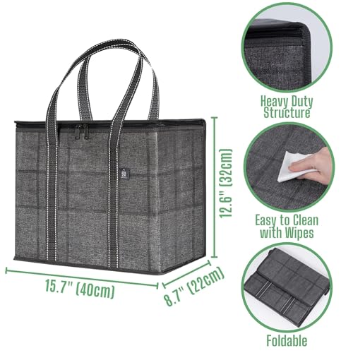 VENO 2 Pack Cooler Bag and Insulated Grocery Bags for Food Delivery, Collapsible Cooler. Reusable Shopping Bags for Groceries with Hard Bottom, Zippered, Foldable, Heavy-Duty (Windowpane, 2 Pack) - color: Windowpane, size: 15.7"W x 12.6"H x 8.7"D - 2 Pack