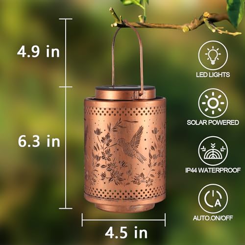Hummingbird Solar Lanterns Garden Decor Birthday Gifts for Women Mon Grandma Metal Hanging Solar Lights Waterproof Outdoor Decoration for Outside LED Lanterns for Yard Patio Lawn Pathway Landscape - style: Hummingbird