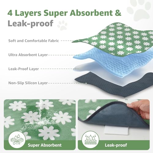LOOBANI Washable Puppy Pads: Waterproof Reusable Pee Pads for Dogs, Non-Slip and Leak-Proof Dog Pee Mat, Absorbent Dog Training Pads for Puppy Playpen, Crate, Potty Training (36"x24", 2 Packs) - color: Green Daisy, size: 36"x24"(Pack of 2)
