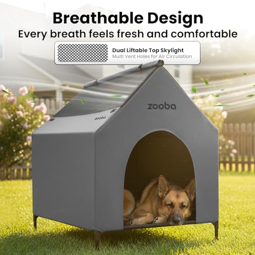 Zooba 36" Large Dog House for Large Dog Indoor or Outside, Weatherproof 600D PVC Outdoor, Featuring Breathable 2x1 Textilene Elevated Dog Bed, Easy Clean (Grey) - color: Grey, size: Large: 36 inch