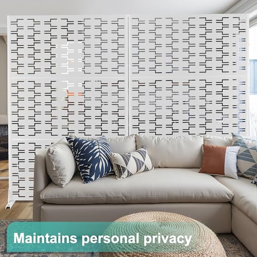 Modern Metal Privacy Screen, Patio Outdoor Privacy Panels with Stand, Freestanding Outdoor Divider for Yard, Deck＆Garden(71.3"*47.3"*15.7") - color: White,Brick