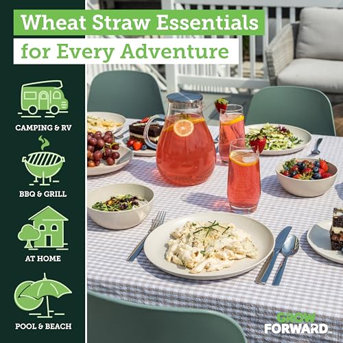 Grow Forward 16-piece Premium Wheat Straw Dinnerware Sets for 4 - Unbreakable Dishwasher & Microwave Safe Plastic Plates and Bowls Sets - Patio, Outdoors, RV, Camping Dishes - Sahara - color: Sahara Beige