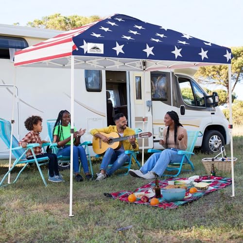EAGLE PEAK Pop Up Canopy Tent with Wheeled Carry Bag, 8 Stakes, 4 Ropes, Easy Set Up Tent Canopy, 8x8 ft, American Flag - color: American Flag, size: 8x8