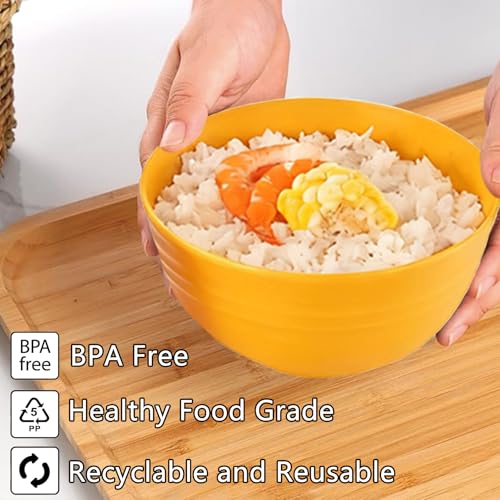 Unbreakable Wheat Straw Cereal Bowls Set of 4, 24 OZ Microwave and Dishwasher Safe Lightweight Soup and Salad Bowl Sets, Reusable Dessert Bowls for Rice, Pasta, Snack, Fruit, BPA Free (Yellow) - color: Orange