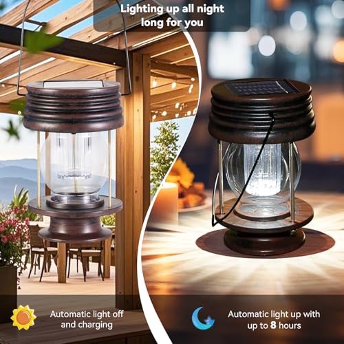 Solar Lantern - Hanging Solar Lights Outdoor - 2 Pack Solar Powered Waterproof Led Lanterns Vintage Design for Landscape Yard Garden Pathway Beach Pavilion Decoration (White Lights) - color: 2 Pack White Lights