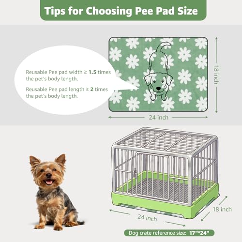 LOOBANI Washable Puppy Pads: Waterproof Reusable Pee Pads for Dogs, Non-Slip and Leak-Proof Dog Pee Mat, Absorbent Dog Training Pads for Puppy Playpen, Crate, Potty Training (18"x24", 4 Packs) - color: Green Daisy, size: 18"x24"(Pack of 4)