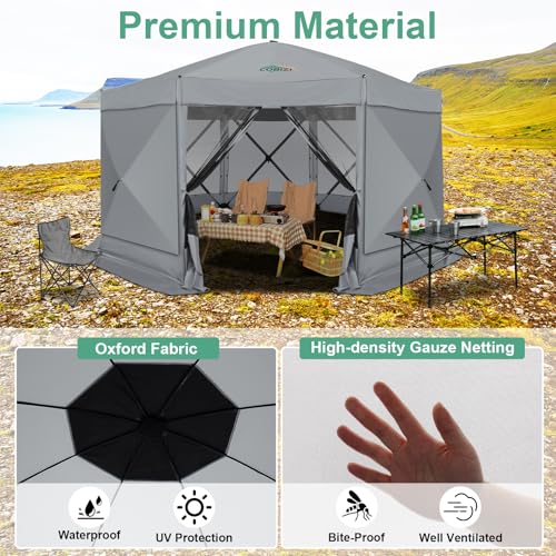 COBIZI 15x15 FT Pop Up Gazebo - Canopy Tent, Large Gazebos On Clearance with Sidewalls, Screened in Gazebo,carpas para Patio,Portable Screen Tents for 12-15 Persons Outdoor Camping, Backyard, Gray - color: Gray, size: 15x15ft with 7 sidewalls