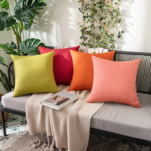MIULEE Pack of 2 Decorative Outdoor Solid Waterproof Throw Pillow Covers Spring Valentine Faux Linen Garden Farmhouse Cushion Cases for Patio Tent Balcony Couch Sofa 16x16 Inch Blush Pink - color: Blush Pink, size: 16" x 16" (Pack of 2)