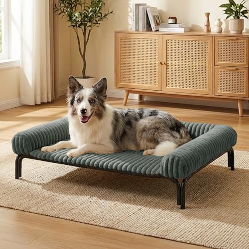 Elevated Dog Bed with Removable Fluffy Pillow Cushion, Raised Pet Cot Washable Bolster, Dog Couch Sofa, Anti Slip Feet, Breathable Mesh, Light Grey, 49"×36" - color: light grey, size: Xl(49"×36"×8")