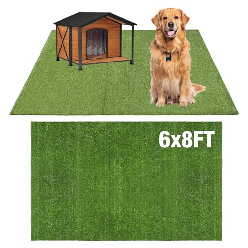 GLOBREEN Extra Large Fake Grass for Dogs Potty, 6 FT X 8 FT Artificial Grass Turf Rug for Puppy Patio Kennel Backyard, Waterproof Easy to Cut - size: 6FTX8FT