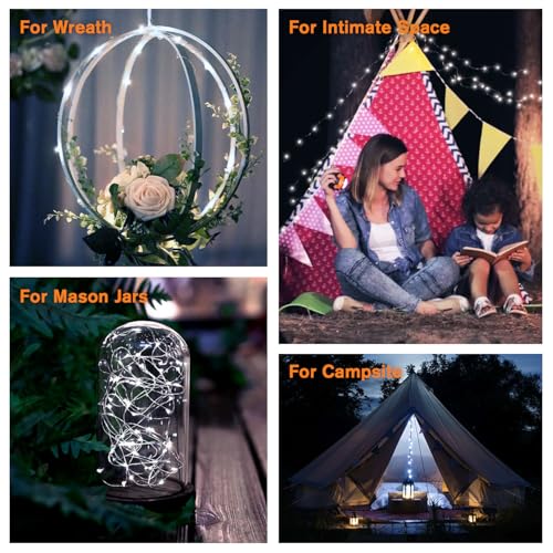 QITONG 4 Pack Solar Fairy Lights, Each 33ft 100 LED White Christmas String Light Outdoor Waterproof, 8 Modes Silver Wire Christmas Twinkle Mini Lights - color: White, size: 4Pack*100LED
