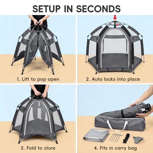 Palopalo Black Pop Up Baby Beach Tent - UPF50+ Sun Protection Canopy & Mosquito Net, Instant Setup Portable Playpen for Indoor & Outdoor Play, Lightweight Pack and Play Yard - color: Black