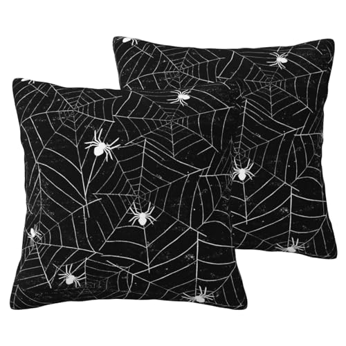 Halloween Spiderwebs Pillow Covers 18x18 Set of 2 Black and White Decorative Throw Pillow Cover Spider Webs Square Pillowcases Cushion Covers for Couch Bed Sofa Decor - color: Black Beige, size: 18" x 18" (Pack of 2)