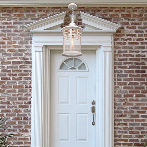 Darkaway Large Outdoor Pendant Lights for Porch, 15inch Outdoor Chandelier Hanging Porch Lights Ceiling Mount Aluminum with Seeded Glass for Front Porch Gazebo Patio (Large, White) - color: White, size: Large Size