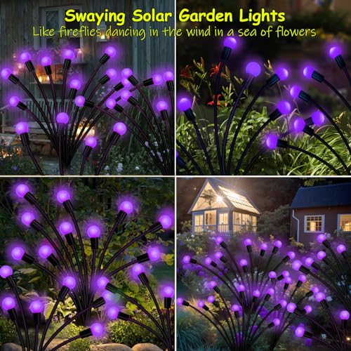 Kohlrabi Solar Garden Lights Outdoor, 10 Pack 80 LED Solar Purple Firefly Lights Waterproof, Sway by Wind, Halloween Swaying Light for Yard Patio Backyard Garden Planter Flower Bed Pathway Decoration - color: Purple, size: 10 pack