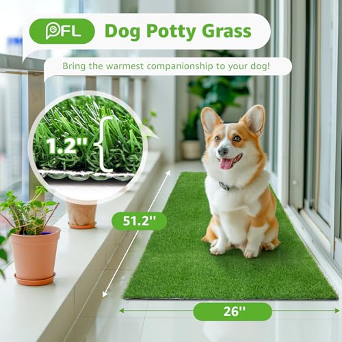 Dog Grass Pee Pads 51.2"x26" 1 Pack, Realistic Fake Grass for Dogs Indoor Outdoor Potty Training,Artificial Grass Pads for Dogs Potty- Reusable Grass Patch Mat with High Drainage & Easy to Clean - size: 51.2"x26"