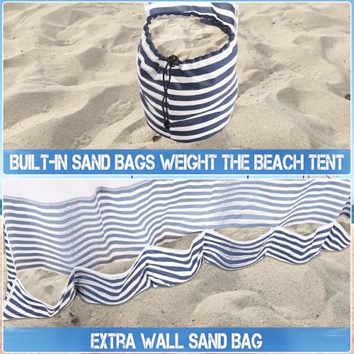 UPWELL Beach Tent Easy Set Up Canopy Sun Shelter Shade with UPF 50+UV Protection Portable Beach Umbrella Outdoor Sunwall with Sand Pockets for Fishing Backyard Camping(Tropical Ocean) - color: Navy Blue