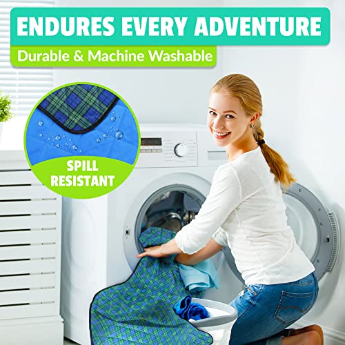 Beach Blanket Sand Proof & Outdoor Picnic Blanket - Water Resistant, Large Mat for Camping or Travel. Washable, Foldable, Easy Carry Compact Tote Bag (Green/Blue Plaid)