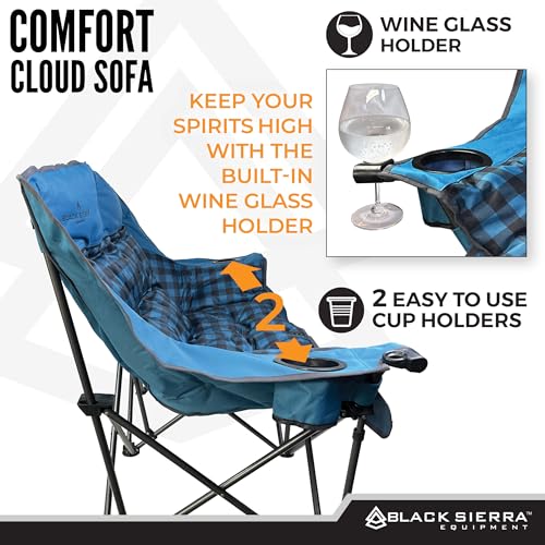 Black Sierra Double Loveseat Comfort Camping Couch, Oversized Folding Chair for Adults, 600‑lb Capacity, Plush Padded Heavy Duty Outdoor Seat with Cup Holders & Carry Bag for Beach, RV | Double loveseat, 600 lb capacity, Padded comfort, Outdoor ready, Cup