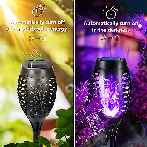 Toodour Solar Torch Flame Lights, 6 Pack Solar Lights Outdoor with Flickering Flame, Waterproof Solar Pathway Lights Landscape Decoration Lighting for Garden, Lawn, Yard, Outdoor Decor - Purple - color: Purple, size: 6 Pack