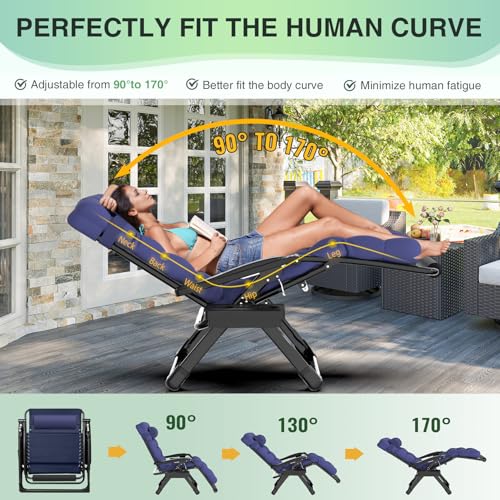 Suteck Oversized Zero Gravity Chair, 29In XL Outdoor Recliner Chair w/Removable Cushion&Headrest, Camping Lounge Chair w/Upgraded Lock&Footrest, Reclining Patio Chairs for Indoor Outdoor,500LBS - color: Ocean Blue, size: XL 29 Inch
