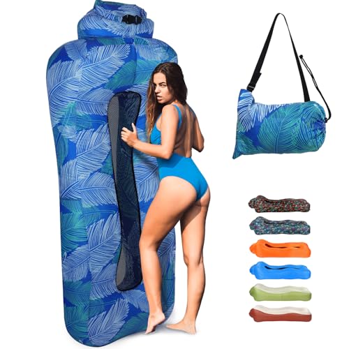 Inflatable Couch Air Lounger for Adults, Ultralight Portable Blow up Couch Air Sofa, Inflatable Beach Lounger Bed for Camping Hiking Festival Backyard Lawn, No Pump Required - color: Klein Blue Feather