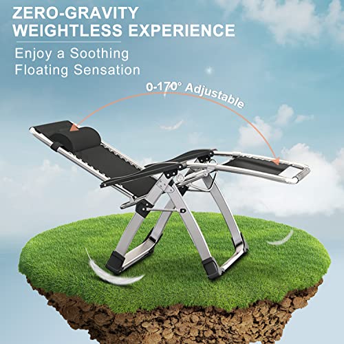 ABORON Zero Gravity Chair,Premium Outdoor Lawn Folding Lounge Chairs,Sturdy Adjustable Reclining Patio Chairs with Removable Cushion,Headrest & Tray - color: Deep Gray