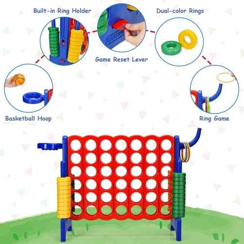 AKUSTIK Giant Connect Game Outdoor, 4 in a Row Jumbo 4 to Score for Kids Adults Family Party Yard Lawn, Large Connect Game with Quick Release Slider 42 Jumbo Rings (Blue) - color: Blue