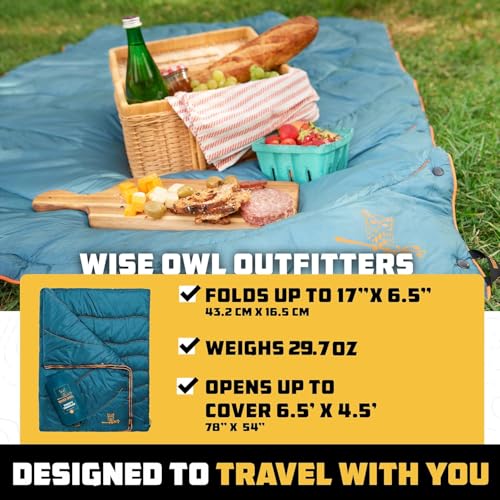 Wise Owl Outfitters Outdoor Camping Blanket – Lightweight Packable Puffy Quilt for Backpacking, Hiking & Travel – Warm Water Resistant Blanket for Cold Weather Camping - color: Black