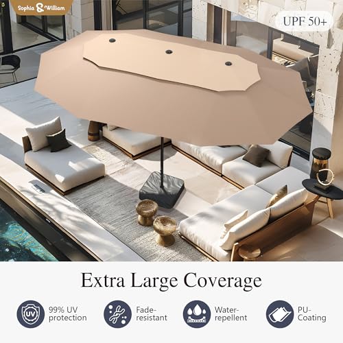 Sophia & William 15ft Extra Large Patio Umbrella with Base Included, 2-Tier Double-Sided Rectangle Outdoor Umbrella with Stand, Market Umbrella for Pool Garden Backyard, Beige&Tan - color: Beige&Tan 2-Tier
