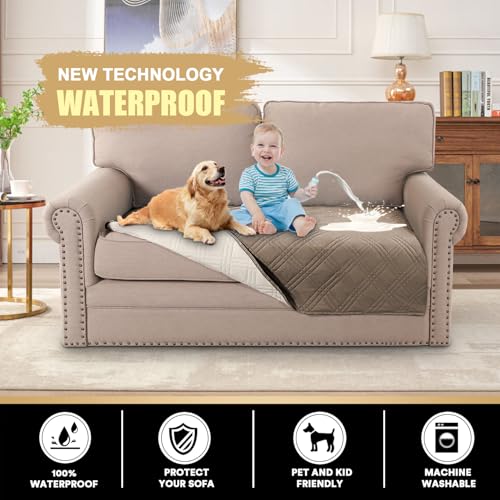 PrinceDeco Waterproof Sofa Bed Cover Washable，Thick Loveseat Couch Covers for 2 Cushion Couch Sofa Pet Friendly, Pet Couch Covers Furniture Protector for Dogs Cats ((Taupe,40x48 Inch) - color: Taupe, size: Seat-Loveseat