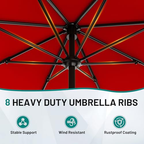 AreShark 9 FT Patio Umbrella for Outdoor, Outdoor Table Umbrella with Push Button Tilt and Crank, Outdoor Patio Umbrellas with 8 Sturdy Ribs for Market, Garden, Pool (Red) - color: Red, size: 9ft