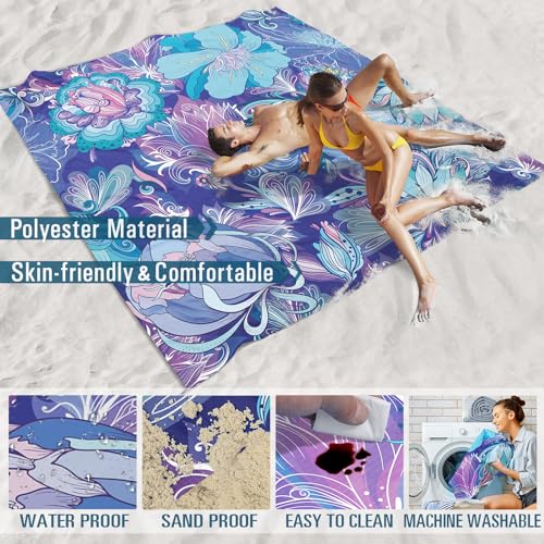 Famstar Beach Blanket Sandproof Waterproof 78''×110'' 1-7Adults Oversized,Compact Lightweight Durable Beach Mat for Travel Camping Hiking Picnic Blanket - color: Flower, size: 78''×110''