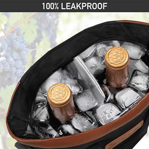 opux Two Bottle Wine Bag Carrier Tote, Insulated Leakproof 2 Bottle Wine Cooler Bag for Travel BYOB Picnic, Portable Wine Case, Gift for Men Women Wine Lover Birthday Party Christmas, Black - color: Black