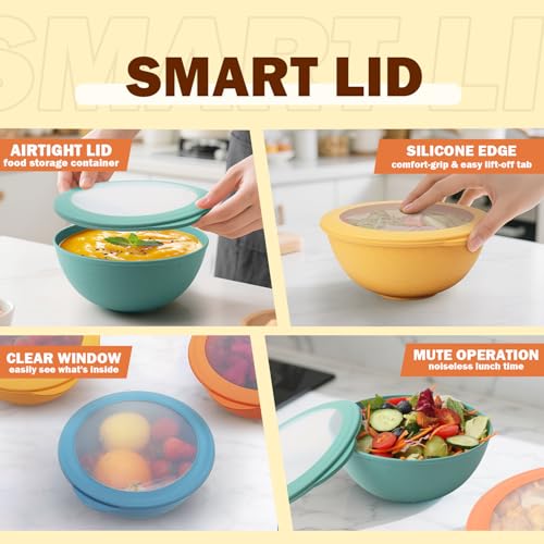 Wheat Straw Bowls Set with Lids, Unbreakable 40 OZ Cereal Bowls Set of 4, Salad Container for Lunch, Microwave & Dishwasher Safe Bowl Set for Kitchen, Picnic, RV, Camping, Multi - color: Multicolor, size: 40 Oz With Lid
