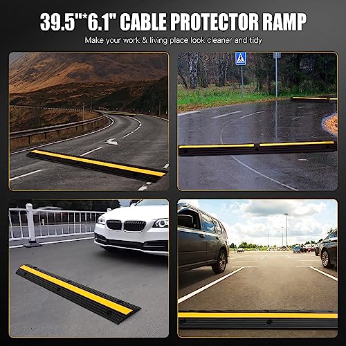 FAHKNS Flexible Cable Protector Ramps - 1-Channel Rubber Cord Cover for Floor, Concealing Wires in Homes, Warehouses - size: 4 Pack of 1 Channel