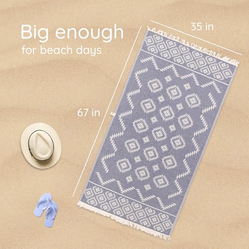 Premium Turkish Beach Towel – 100% Cotton, Quick Dry, Sand Free, Oversized Pool Towels 35”x 67” – Ideal for Travel, Pool, and Beach – Dark Blue - color: Vintage Dark Blue