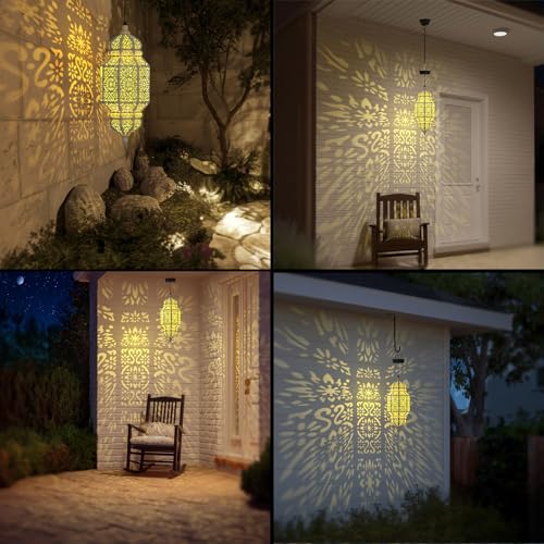 18 Inch High Large Hanging Solar Lights Outdoor Garden Decor, Decorative Waterproof Plastic Moroccan Solar Lantern Lamp, Outside Decorations for Patio Yard Porch Decor, Gardening Gifts for Women Mom - color: Warm White, size: 1pack
