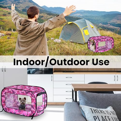Beatrice Home Fashions Portable, Collapsible, Pop Up Kennel Travel Cat and Dog Crate, 36" L x 22" W x 22" H, Camo Pink - color: Camo Pink, size: 36.0"L x 22.0"W x 22.0"H