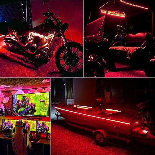 echosari LED Strip Lights Battery Powered, 90 LED Red 2835 SMD Strip Lights 9.8 Ft Cuttable Self-Adhesive Strip Lights with Remote Timer for Outdoor Indoor Party Bedroom Decoration - color: Red, size: 9.8Ft