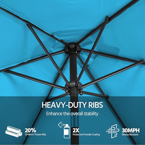 Yaheetech 9FT Patio Umbrella Outdoor with Heavy Duty Base Included,Table Umbrella with Push Button Tilt and Crank, UV Protection Waterproof for Yard/Outdoor/Wedding Parties and Events - Sky Blue - color: Sky Blue, size: 9FT