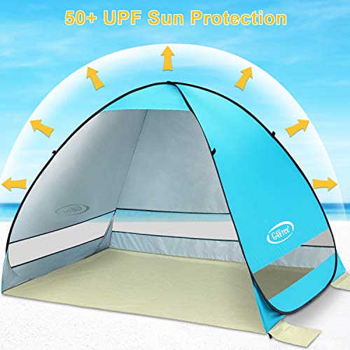 G4Free Large Pop up Beach Tent for 3-4 Person, UPF 50+ Automatic Sun Shelter Canopy Portable Outdoor Cabana Sun Umbrella - color: B-Blue