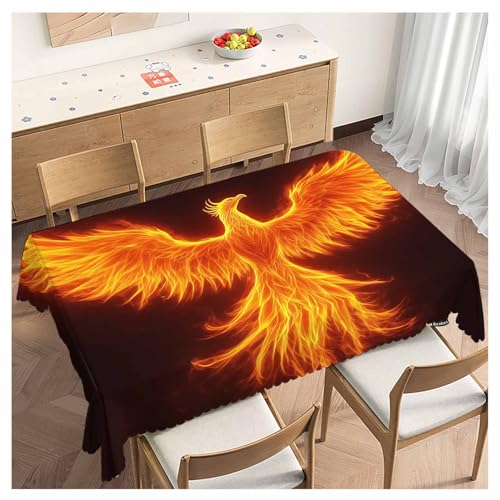 Fire Bird Decorative Table Cover for Kitchen, Fantasy Fire Phoenix Bird Oblong Tablecloth Dining Table Cloth Tabletop Tablecloths for BBQ Picnic Coffee 52"X70", 4-6 Seats - color: Fire Bird