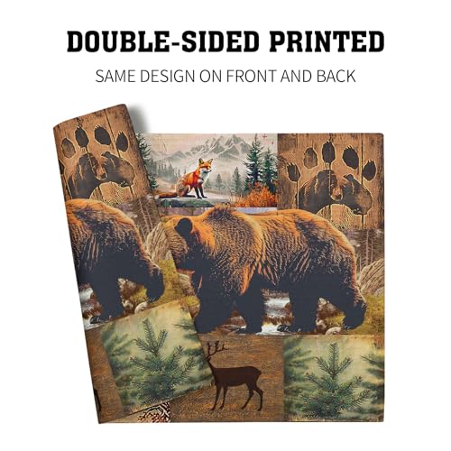 Rustic Lodge Placemats Set of 4，12x18 Inch Bear Deer Fox Cabin Country Brown Black Table Mats Heat Resistant Non-Slip Place Mat Kitchen Dining Room Party Decor Indoor Outdoor - color: Retro Cabin